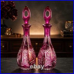 Pair of 14 vintage Nachtmann Cranberry cut to clear Crystal decanters STUNNING