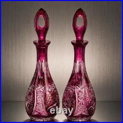 Pair of 14 vintage Nachtmann Cranberry cut to clear Crystal decanters STUNNING