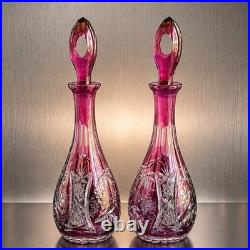 Pair of 14 vintage Nachtmann Cranberry cut to clear Crystal decanters STUNNING