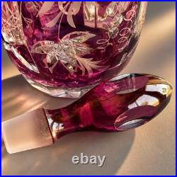 Pair of 14 vintage Nachtmann Cranberry cut to clear Crystal decanters STUNNING