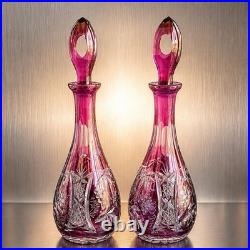 Pair of 14 vintage Nachtmann Cranberry cut to clear Crystal decanters STUNNING