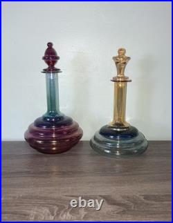 Pair of MCM Vintage Rainbow Glass Decanters with Original Stickers