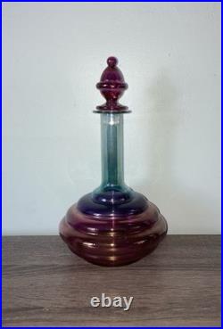 Pair of MCM Vintage Rainbow Glass Decanters with Original Stickers