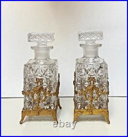 Pair of Vintage Crystal Glass Decanters with Ormolu Bronze Mounts Pair of Vintage Crystal Glass Decanters with Ormolu Bronze Mounts