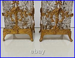 Pair of Vintage Crystal Glass Decanters with Ormolu Bronze Mounts