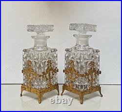 Pair of Vintage Crystal Glass Decanters with Ormolu Bronze Mounts
