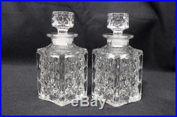 Pair of Vintage Fostoria American Handmade Square Glass Whiskey 8 Oz. Decanters
