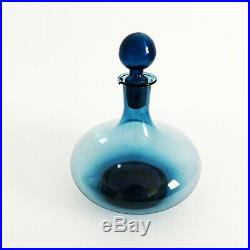Peedee Mid Century Barware Set Blue Glass Decanter, Stopper & 2 Cups MCM VTG