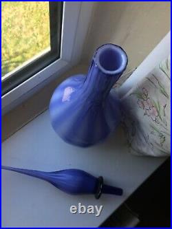Periwinkle Lavender Vintage Cased MCM Empoli Glass Genie Bottle Decanter Blown