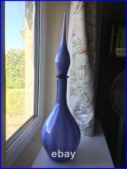 Periwinkle Lavender Vintage Cased MCM Empoli Glass Genie Bottle Decanter Blown