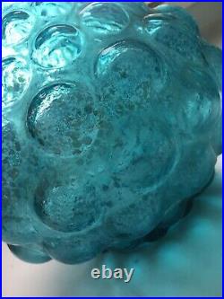 Petrol blue Hobnail squat genie Bottle 1960s Glass Vintage Empoli Decanter MCM