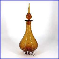 Pilgrim Crackle Glass Genie Decanter Bottle With Stopper Honey Amber Vintage
