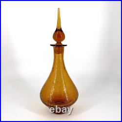 Pilgrim Crackle Glass Genie Decanter Bottle With Stopper Honey Amber Vintage