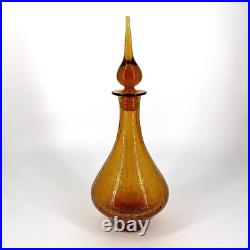 Pilgrim Crackle Glass Genie Decanter Bottle With Stopper Honey Amber Vintage