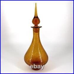 Pilgrim Crackle Glass Genie Decanter Bottle With Stopper Honey Amber Vintage