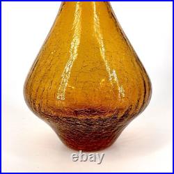 Pilgrim Crackle Glass Genie Decanter Bottle With Stopper Honey Amber Vintage
