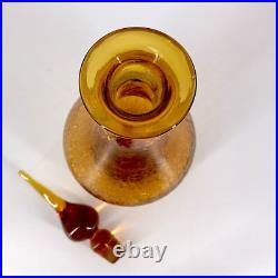 Pilgrim Crackle Glass Genie Decanter Bottle With Stopper Honey Amber Vintage