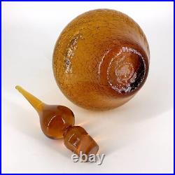 Pilgrim Crackle Glass Genie Decanter Bottle With Stopper Honey Amber Vintage