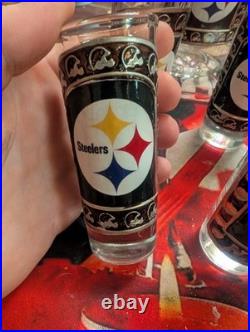 Pittsburgh Steelers VINTAGE Glass Decanter METAL LOGO with Six Glasses