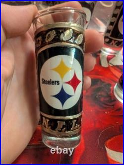 Pittsburgh Steelers VINTAGE Glass Decanter METAL LOGO with Six Glasses