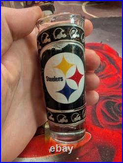 Pittsburgh Steelers VINTAGE Glass Decanter METAL LOGO with Six Glasses