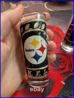 Pittsburgh Steelers VINTAGE Glass Decanter METAL LOGO with Six Glasses