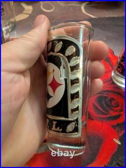 Pittsburgh Steelers VINTAGE Glass Decanter METAL LOGO with Six Glasses