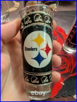 Pittsburgh Steelers VINTAGE Glass Decanter METAL LOGO with Six Glasses