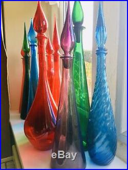 Plum Glass Genie Bottle Italy Empoli 1970s Vintage Decanter Mcm 22.5