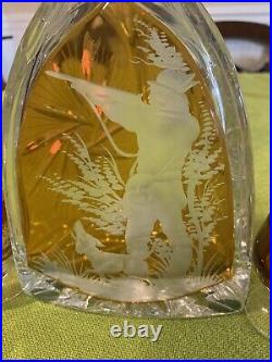 Polish Etched Glass Decanter Set Vintage Amber Rare Hunting Game Dog Beautiful
