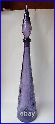 Purple Amethyst Crinkle Genie Bottle Decanter 1960s Glass Vintage Empoli