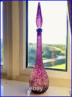 Purple Hobnail Genie Bottle 1960s Art Glass Vintage Empoli Decanter MCM