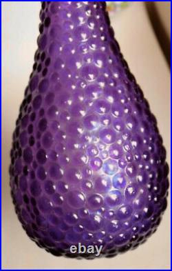 Purple Hobnail Genie Bottle 1960s Art Glass Vintage Empoli Decanter MCM