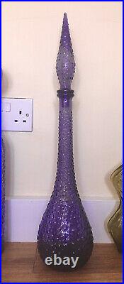 Purple Hobnail Genie Bottle 1960s Art Glass Vintage Empoli MCM decanter italian