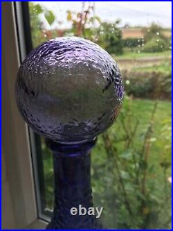 Purple Hobnail Genie Bottle Decanter 1960s Glass Vintage Empoli 47cm MCM