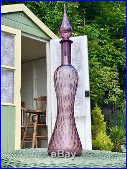 Purple Hour Glass Vintage MCM Italian Empoli Genie Bottle Decanter Glass