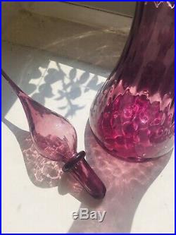 Purple Hour Glass Vintage MCM Italian Empoli Genie Bottle Decanter Glass Quilted