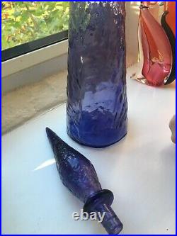 Purple Lavender Crinkle Genie Bottle Decanter 1960s Glass Vintage Empoli