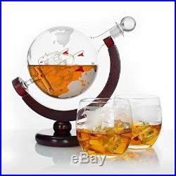 Quality Bar Wine Liquor Whiskey Scotch Decanter Glass Vintage Globe Drink Set