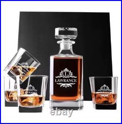 Quality Engraved Crystal Whiskey Decanter Whiskey Glasses Birthday Whiskey Gift