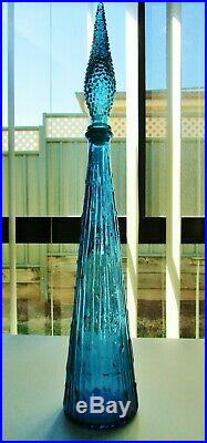 RARE 1950s RETRO VINTAGE OCEAN BLUE ITALIAN ART GLASS GENIE BOTTLE DECANTER
