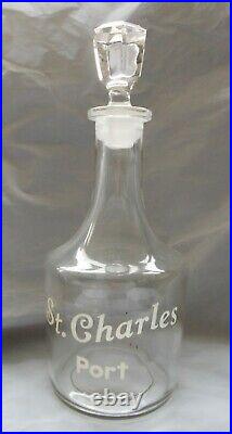RARE Antique Vtg Advertising ST. CHARLES PORT Wine Decanter w Cut Glass Stopper