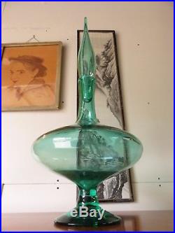 RARE Large Size HUSTED BLENKO 6312L SEA GREEN DECANTER Retro Art Glass Vtg MCM