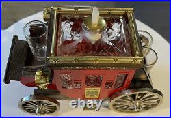 RARE US MAIL Overland Stage Coach Liquor Decanter With 3 Shot Glasses With Music