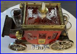 RARE US MAIL Overland Stage Coach Liquor Decanter With 3 Shot Glasses With Music