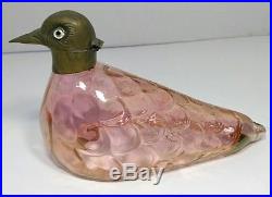 RARE VINTAGE 1920's CRANBERRY IRIDIZED GLASS BIRD DECANTER HAND-BLOWN GLASS