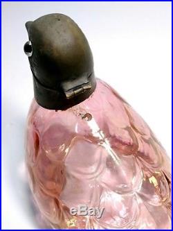 RARE VINTAGE 1920's CRANBERRY IRIDIZED GLASS BIRD DECANTER HAND-BLOWN GLASS