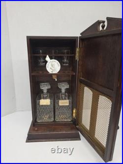 RARE Vintage 1940s Norleans JAPAN Wood Clock Tower Decanter Cabinet