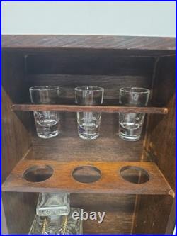 RARE Vintage 1940s Norleans JAPAN Wood Clock Tower Decanter Cabinet