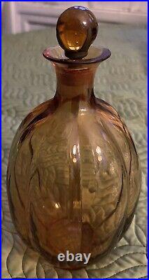 RARE Vintage Amber Depression Glass Decanter with Glass Stopper Stick 9